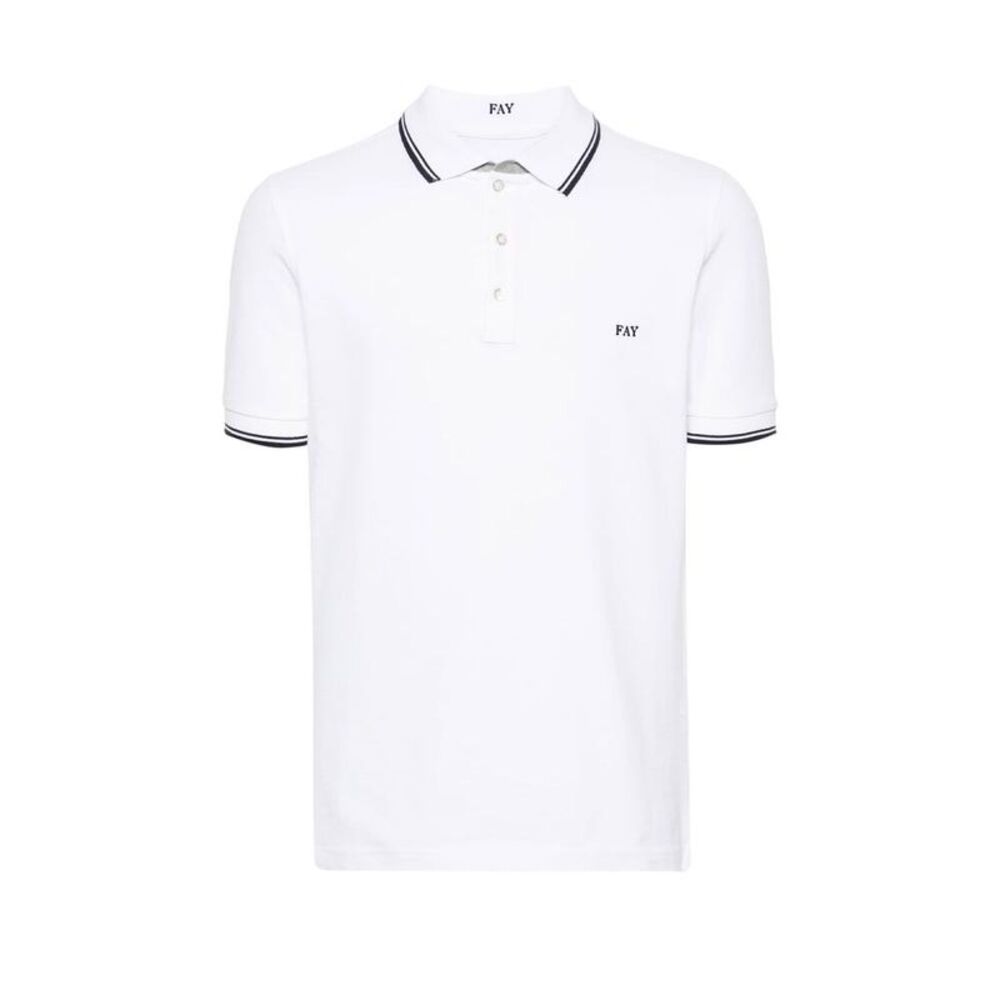 FAY Men's Classic Fit Cotton Polo Shirt with Striped Collar Men WHITE T-Shirts